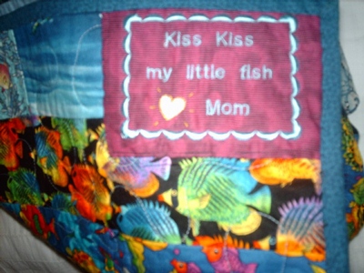Quilt label "kiss kiss my little fish"