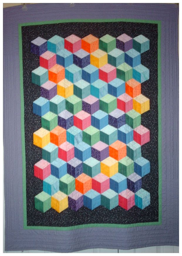 Tubbling Blocks on black entire quilt
