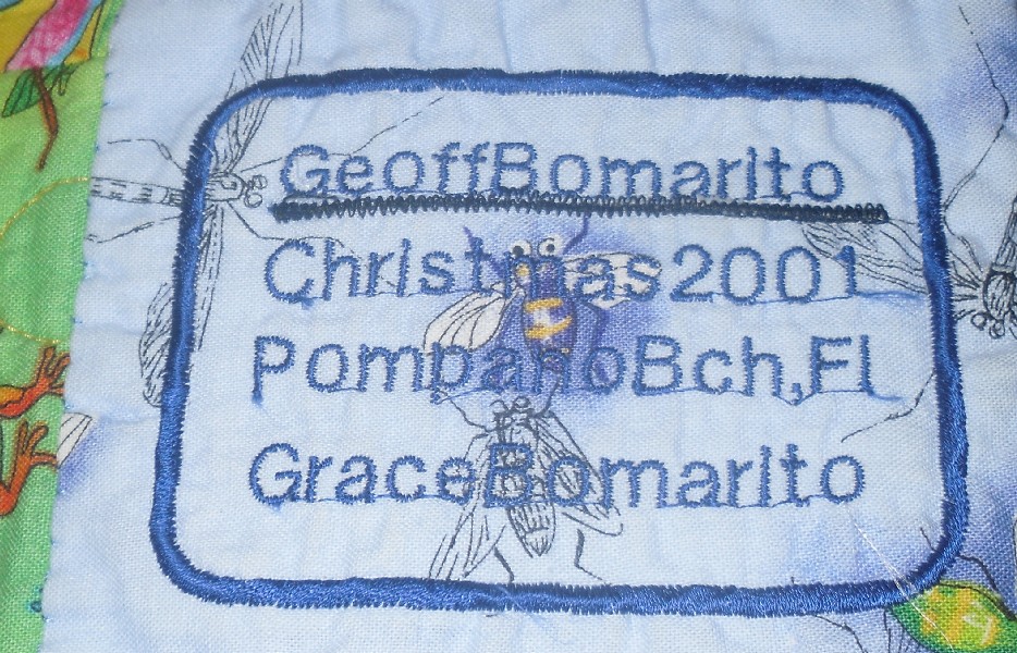 Geoff's Quilt label, rectangular